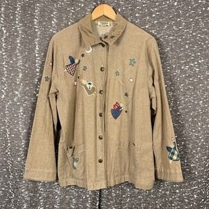 Vintage Teddi Embellished Shirt Jacket Angel Star Cottagecore Women's L